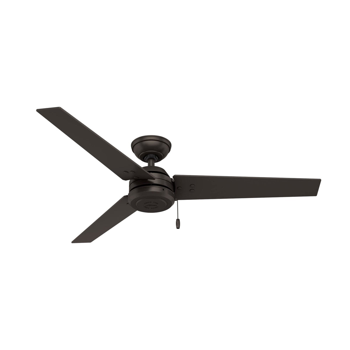 Hunter Cassius, Outdoor or Indoor, Ceiling Fan, 52 inch, Matte Black | No Light, Standard Mount, Pull Chain, 3 Blades, For Living Room, Patio, Porch, Garage, 59264