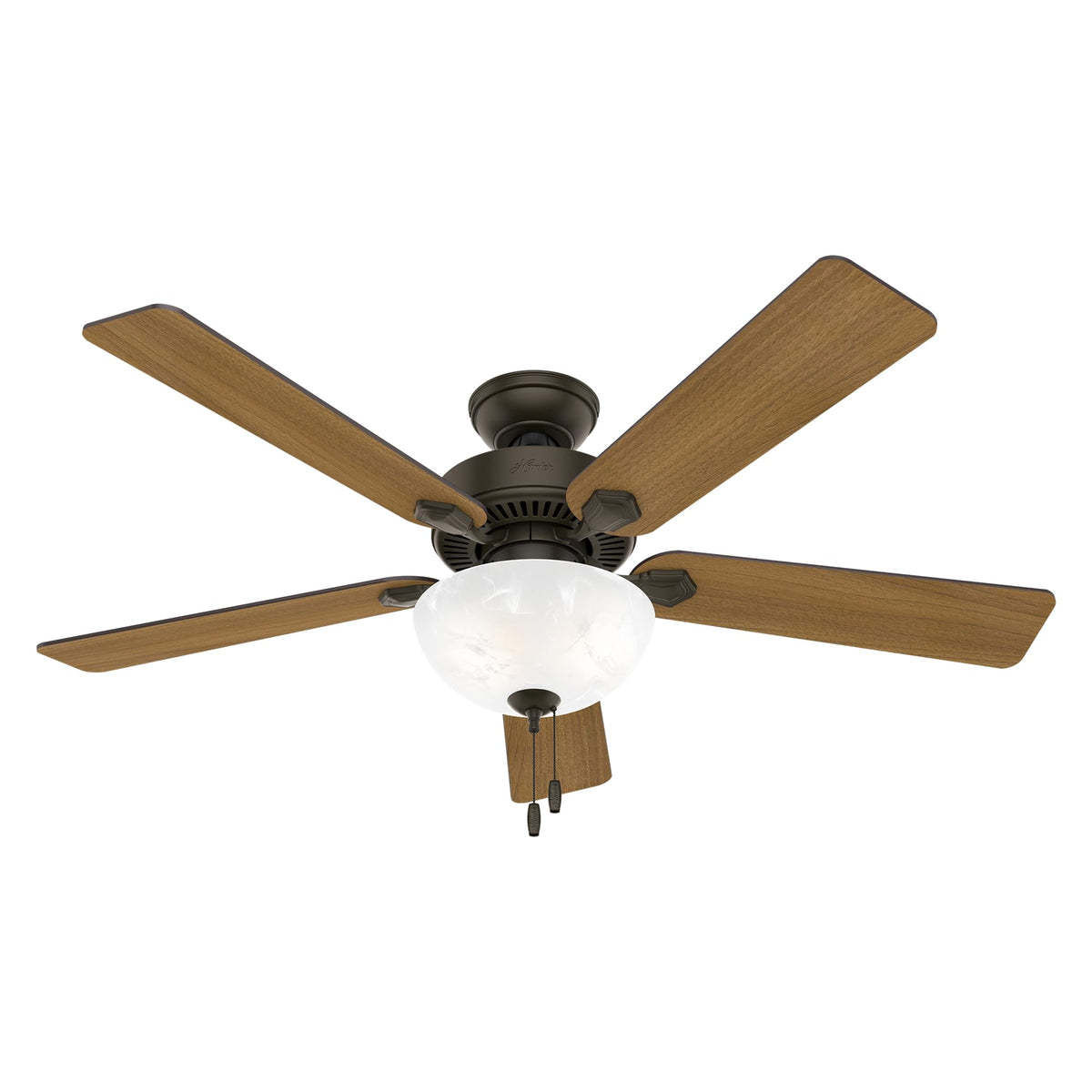 Hunter Swanson, Indoor, Ceiling Fan, with LED Light, 52 inch, Fresh White | Standard Mount, Pull Chain, 5 Blades, For Bedroom, Living Room, Kitchen, 50908