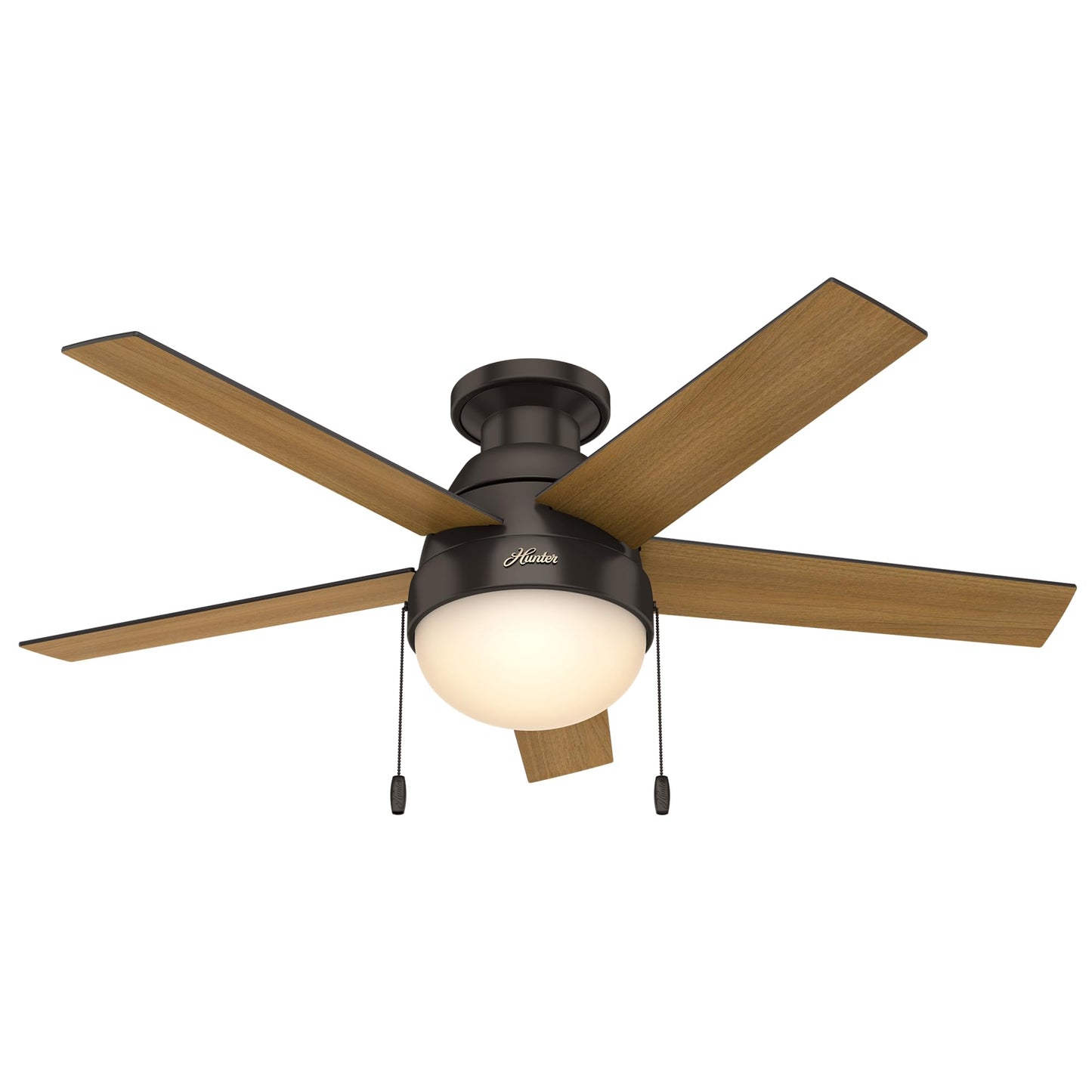 Hunter Anslee, Indoor, Ceiling Fan, with LED Light, 46 inch, Fresh White | Low Profile Mount, Pull Chain, 5 Blades, For Bedroom, Living Room, Kitchen, 59269