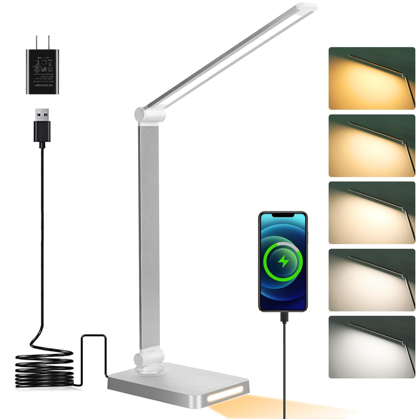 LED Desk Lamp with USB Ports,Touch Desk Lamps for Home Office with 5 Modes | 3 Brightness Desk Light with Small Night Light,Reading Lamp Table Lamp for Bedroom Bedside Study Black (with adapter)