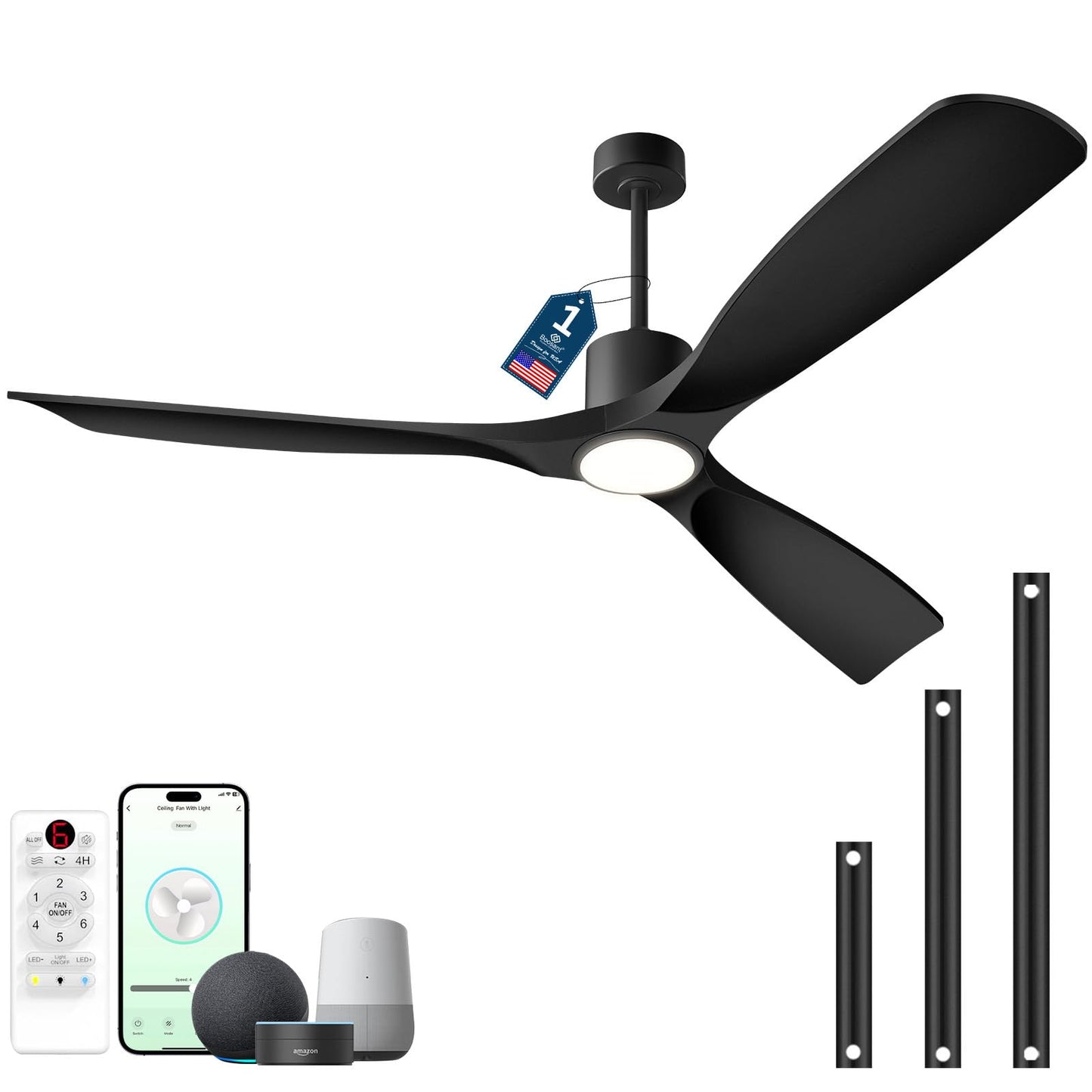 Ceiling Fans with Lights, Ceiling Fans with Lights and Remote Control, 52 inch Ceiling Fan with Light, Outdoor Ceiling Fans for Patios 3 Blade Bedroom Living Room-Matte Black and Gold