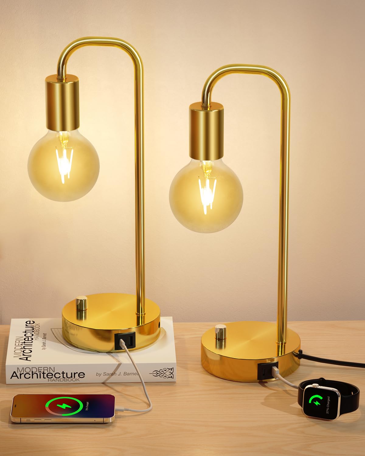 ONEWISH Industrial Table Lamp for Bedroom, Fully Dimmable Modern Bedside Lamps with 2700K Warm Light Bulb for Kids Reading, Minimalist Nightstand Lamps for Living Room, Office (Bulb Included)