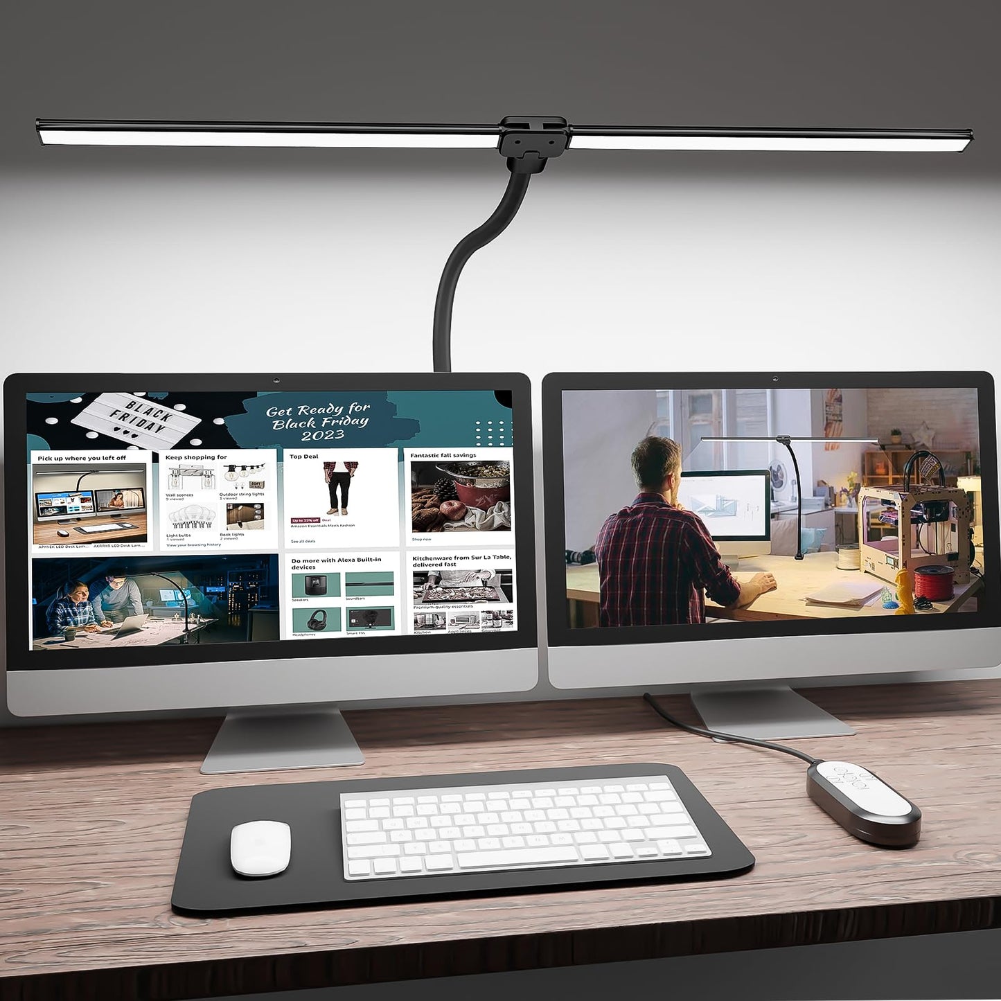 ShineTech LED Desk Lamp for Home Office, Ultra Bright Clamp Light with Flexible Gooseneck, 25 Lighting Modes, Eye-Caring Architect Lamp for Dual Monitors, Reading & Gaming Setup