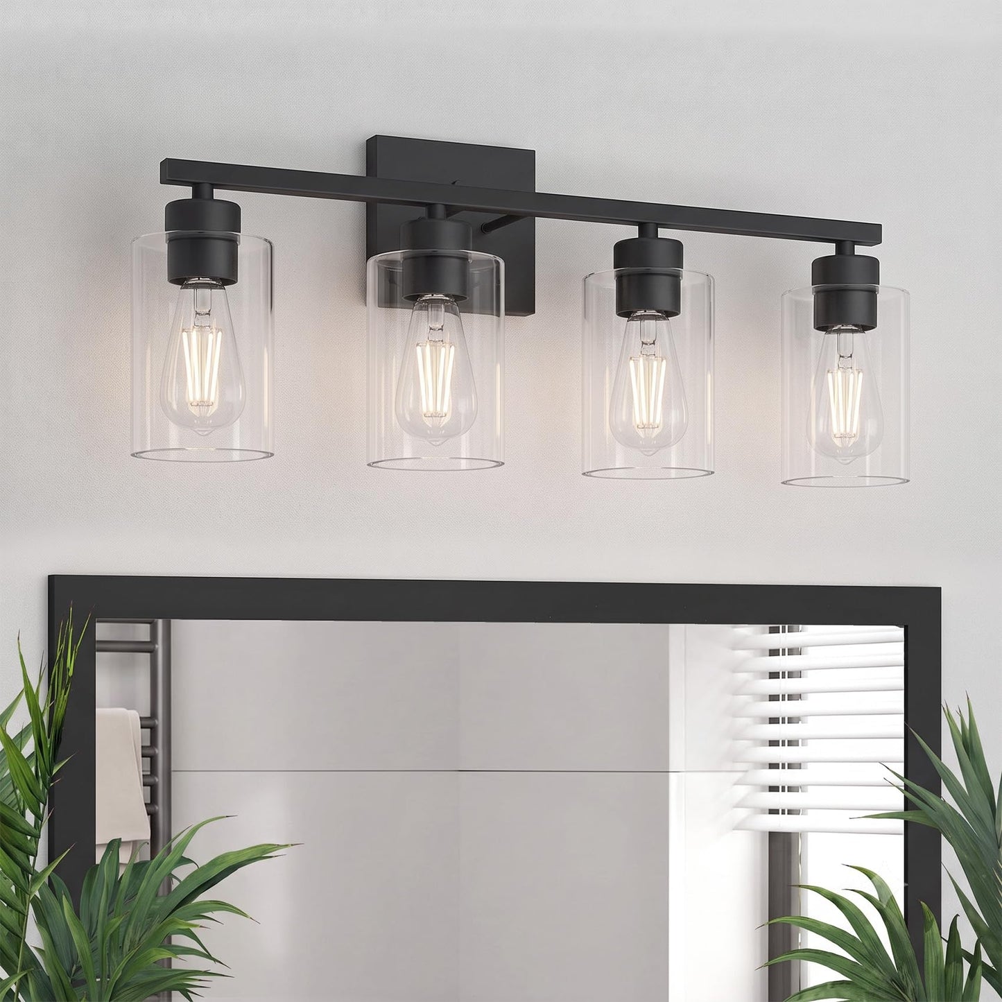 Matte Black Bathroom Vanity Light, 3-Light Vanity Lighting fixtures Over Mirror, Square Design & UL Certification, Wall Sconces with Clear Glass Shades, E26 Socket (Bulbs Not Included)