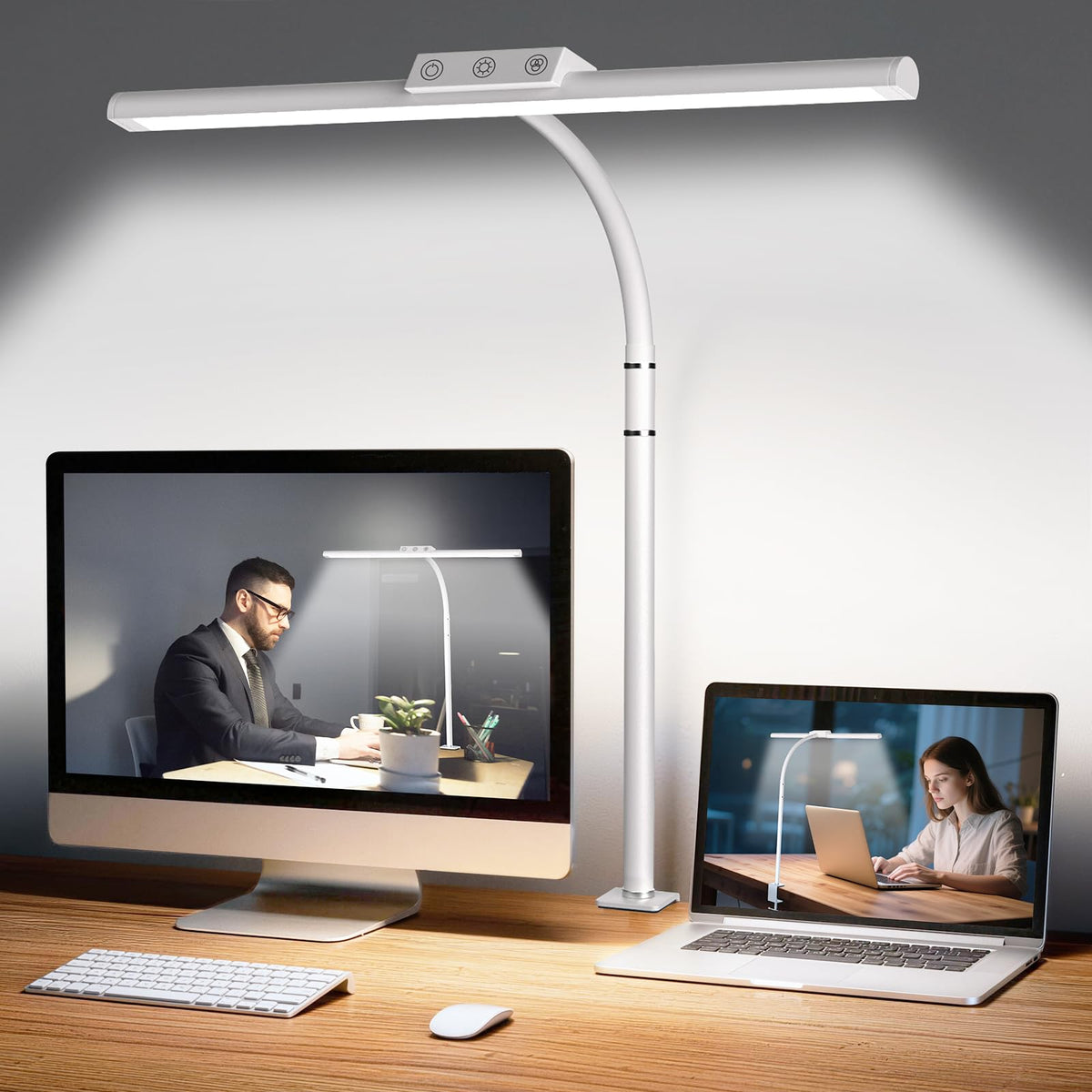 LED Desk Lamp for Home Office, Flexible Gooseneck Desk Lamp with Clamp, 5 Color Touch Control Stepless Dimming Adjustable Eye-Caring Desk Light with Adapter for Reading, Study, Workbench (Black)