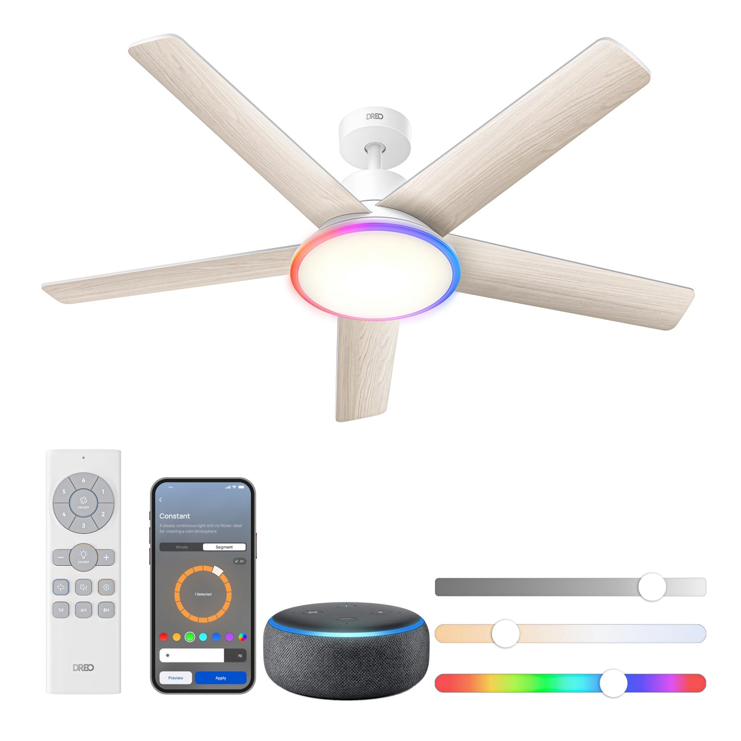 DREO Smart Ceiling Fan with Lights, 52 Inch, 12 Speeds & 3 Fan Modes, Stepless, Dimmable LED Light, Timer, 22dB Quiet DC Motor, Remote/APP/Alexa Control, Black Ceiling Fans Indoor, 2026 Upgraded