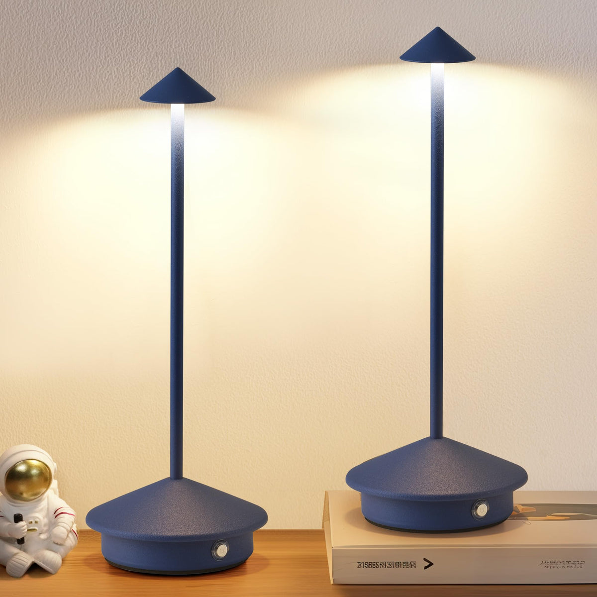 Modern Cordless Table Lamp Set of 2, Black Portable LED Desk Lamps | 5000mAh, Rechargeable, Battery Operated Lighting for Bedroom, Dining Room, Restaurant, Coffee Shop, Camping, Night Light