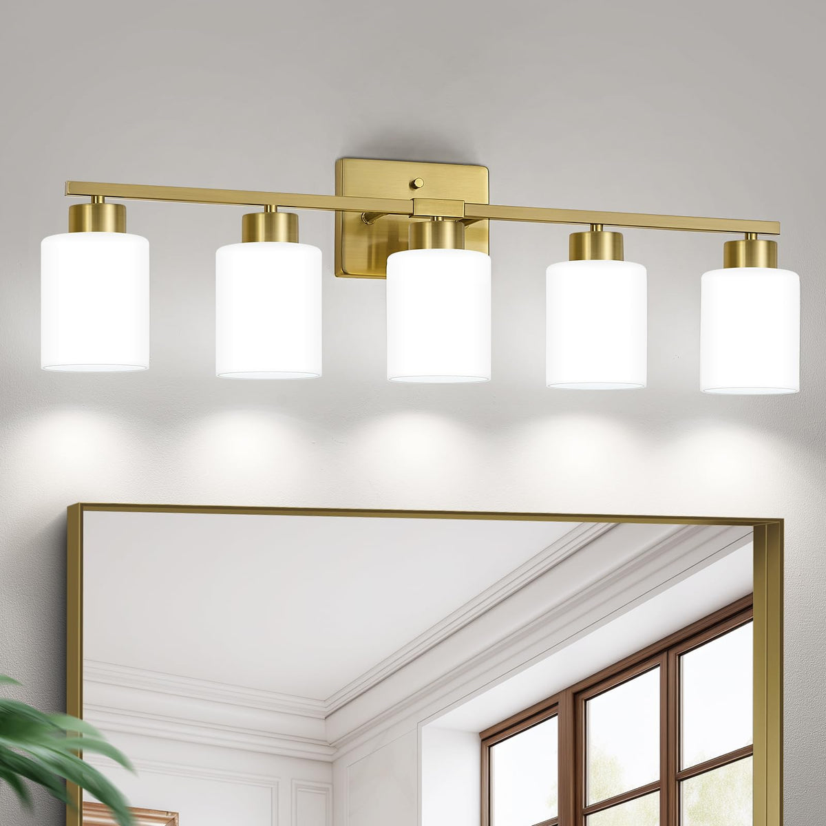 FonmYim Brushed Nickel Bathroom Light Fixtures Vanity Lights Over Mirror | Modern 3-Light lighting fixtures for bathroom with Milky White Frosted Glass Shades, E26 Socket (Bulbs Not Included)