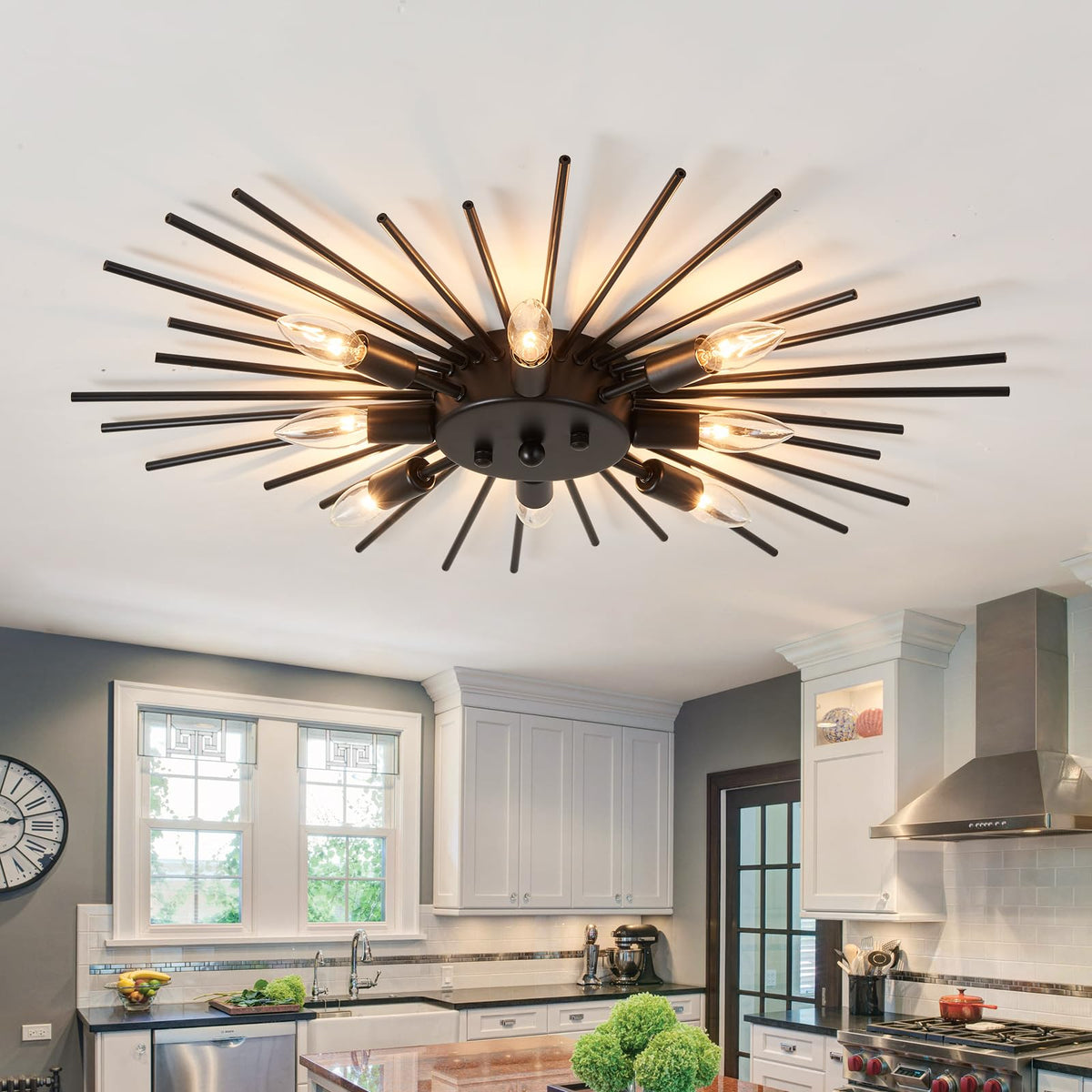 ZGLAOJT Semi Flush Mount 8 Light Ceiling Light Modern Metal Ceiling Lighting Gold Light Fixture Chandelier for Farmhouse Kitchen Dining Room Bedroom Hallway Living Room.