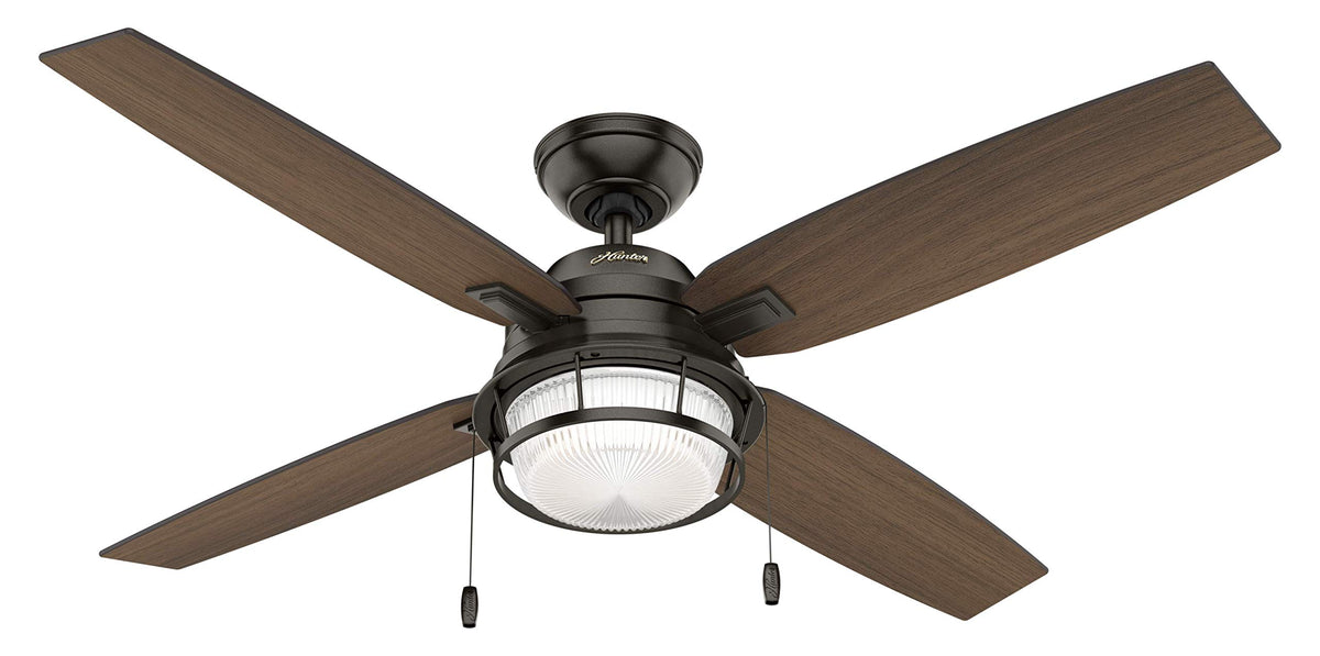 Hunter Ocala, Outdoor or Indoor, Ceiling Fan, Rustic, 52 inch, Noble Bronze | with LED Light and Pull Chain, Standard Mount, 4 Blades, For Living Room, Patio, Porch, Garage, 59214