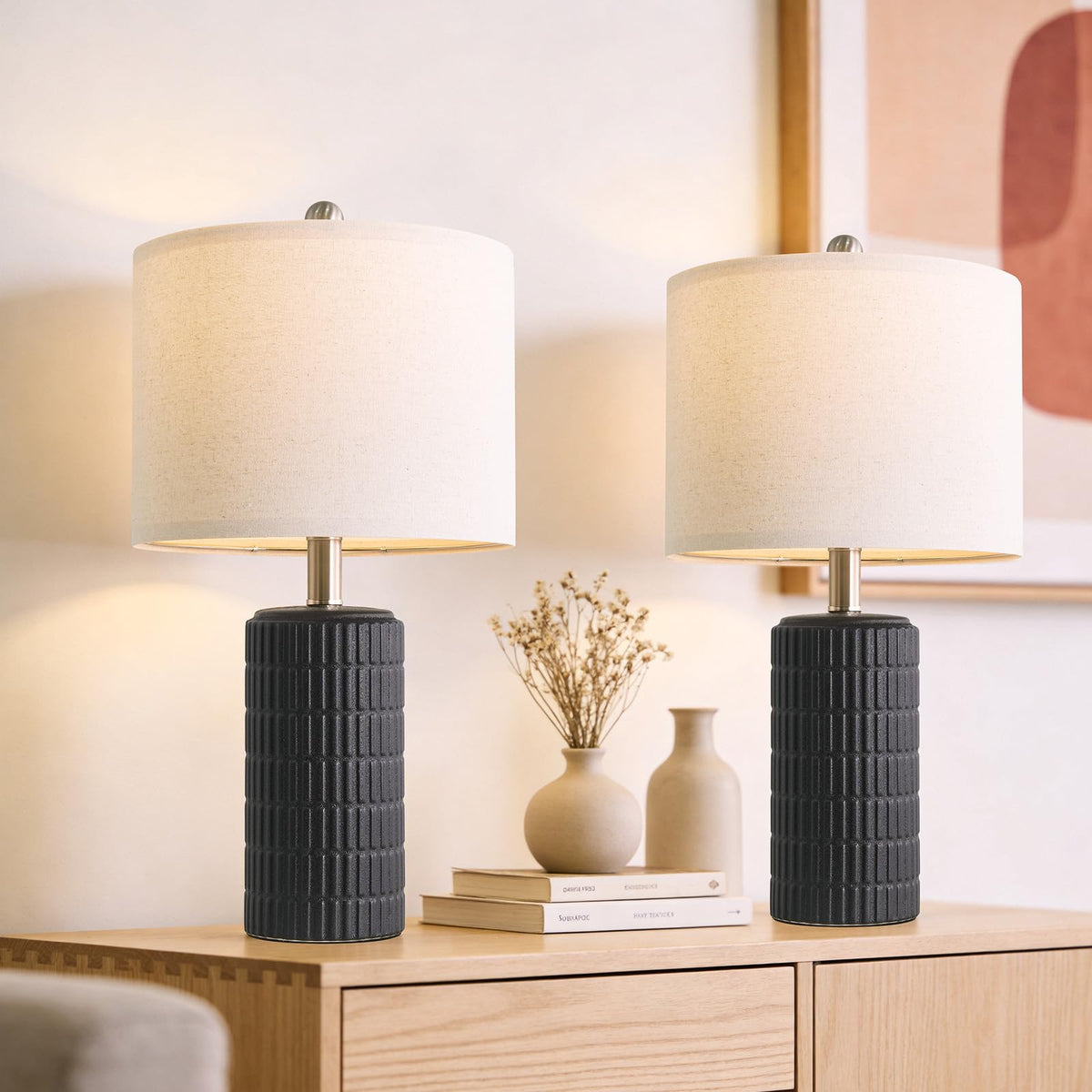 PoKat 20.75" Small Modern Ceramic Table Lamps Set of 2 for Bedroom, White | Bedside lamps for nightstands, farmhouse home decor, end table & desk light, ideal housewarming new home gift for women mom