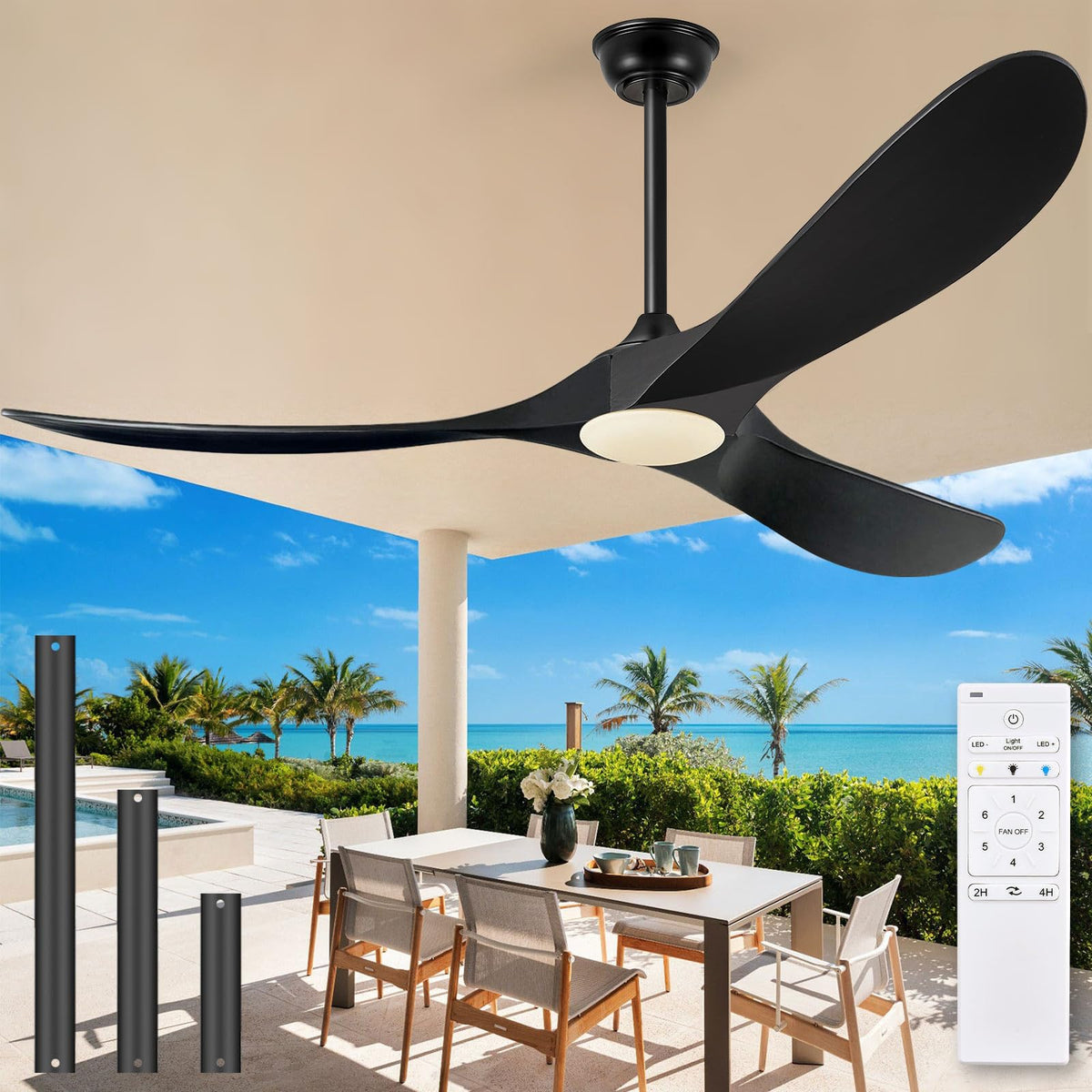Eliora 60 Inch Ceiling Fans with Lights, Wood Outdoor Ceiling Fan for Patio and Remote Control Rustic Propeller Large Ceiling Fans with Light Farmhouse Indoor Quiet High cfm, Bronze Gray