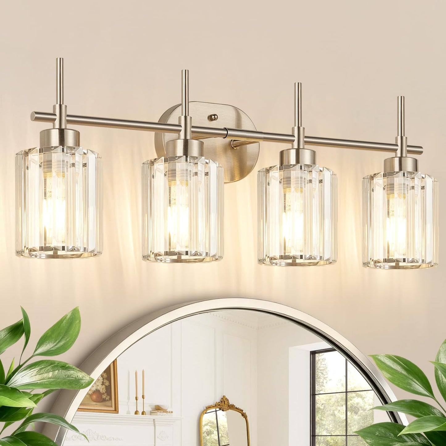 Modern Crystal Bathroom Vanity Light, 3-Light Brushed Gold Bathroom Light Fixtures with Clear Shades, Vanity Lighting Fixtures Over Mirror (Exclude Bulb)