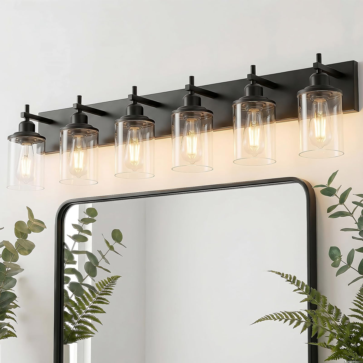 Lanhall 3-Light Black Bathroom Light Fixture Over Mirror Modern Farmhouse Bathroom Vanity Light Vintage Wall Lighting with Clear Glass Shade for Bathroom, Bedroom, Hallway, Cabinet