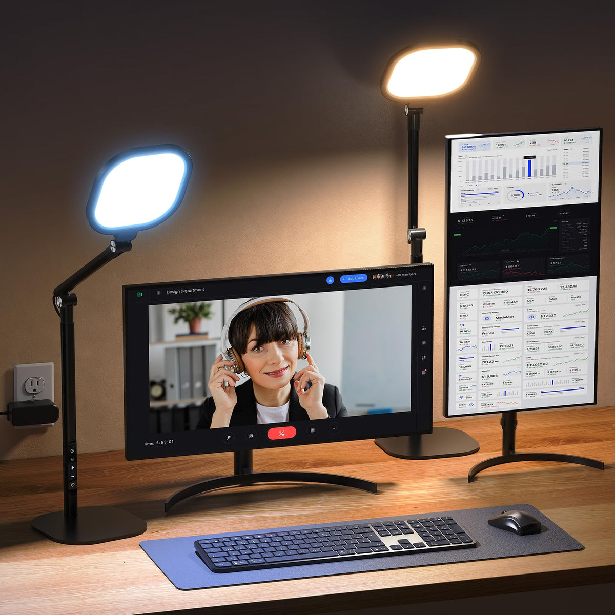 Tall LED Desk Lamps Home Office, Edge-Lit Eye-Care, 50 Light Modes | 40", Dimmable & Flexible, CRI>97.8, Memory and Timer Func, Stable Metal Base, Desk Lights for Home Office, Video Calls, Task