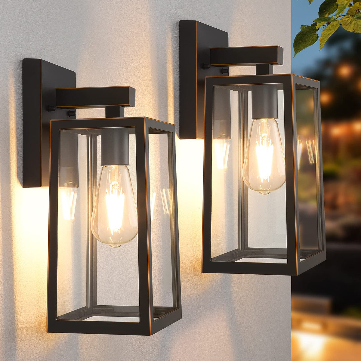 MAXvolador Outdoor Wall Light Fixtures, Exterior Waterproof Wall Lanterns | Black Porch Wall Lights, Anti-Rust, E26 Socket, Clear Glass Outside Wall Mount Sconces, Front Door Lighting for Patio, 2 Pack