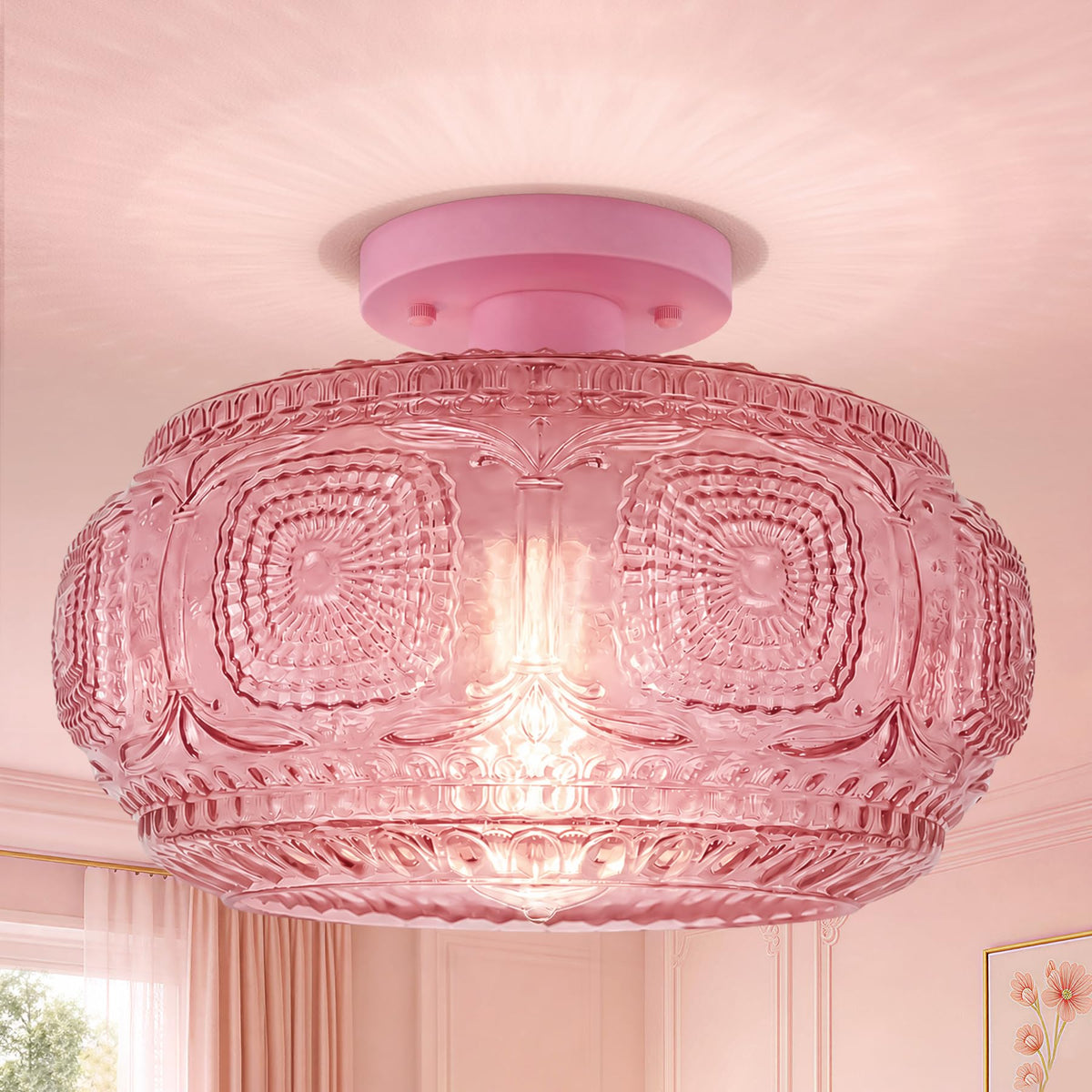 Globe Glass Semi Flush Mount Ceiling Light Fixture, Vintage Gold | Beautiful Light Shadow, Easy to Install, Bright Ambiance, Modern Lighting for Hallway Entryway Kitchen Bathroom Bedroom