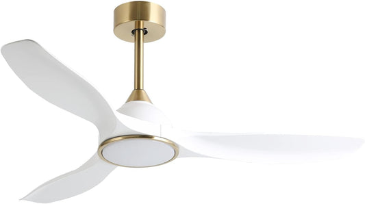52 Inch High CFM Modern White Gold Ceiling Fan with Lights Remote Control | 6 Speed, Quiet DC Motor, 3 Blade Indoor Bedroom Living Room Ceiling Fan