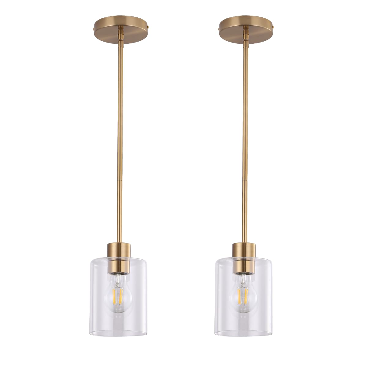 Modern Black Farmhouse Clear Glass Cylinder Pendant Light Fixture,Island Lights for Kitchen,Mini Pendant Lighting for Kitchen Island Decor - 4.75 Inch Shade 58 Inch Cord (Black 2 Pack)