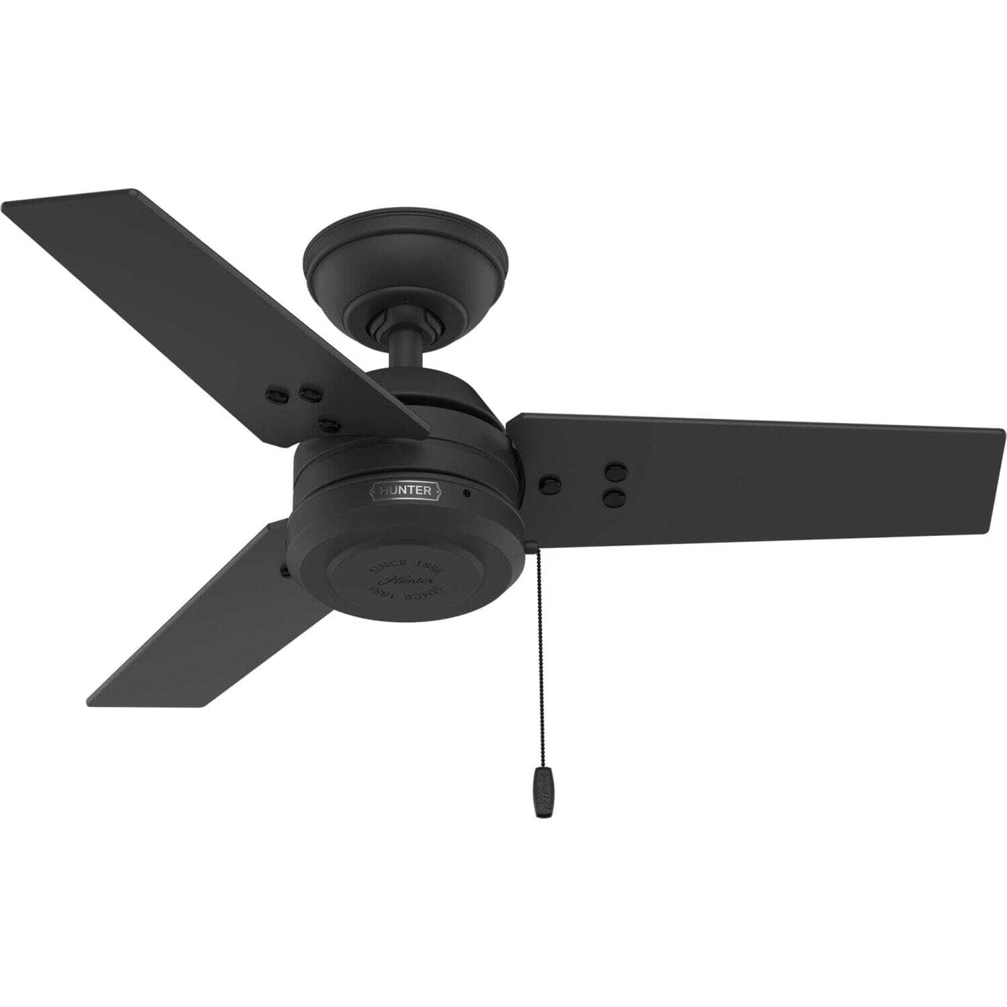 Hunter Cassius, Outdoor or Indoor, Ceiling Fan, 52 inch, Matte Black | No Light, Standard Mount, Pull Chain, 3 Blades, For Living Room, Patio, Porch, Garage, 59264