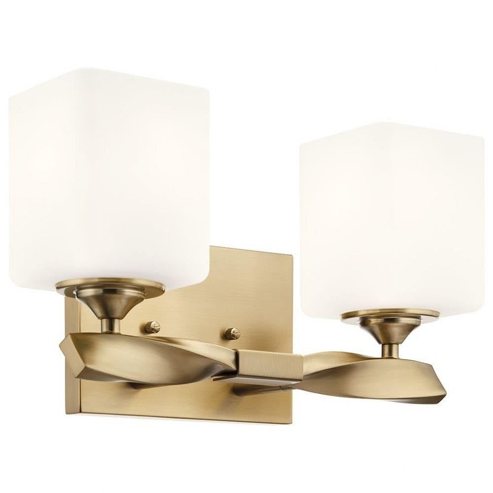 Kichler Marette 3-Light Bathroom Vanity Light, Champagne Bronze | Satin etched cased opal glass vanity light for bathrooms and powder rooms (23" x 8.25" x 6"), 55002CPZ