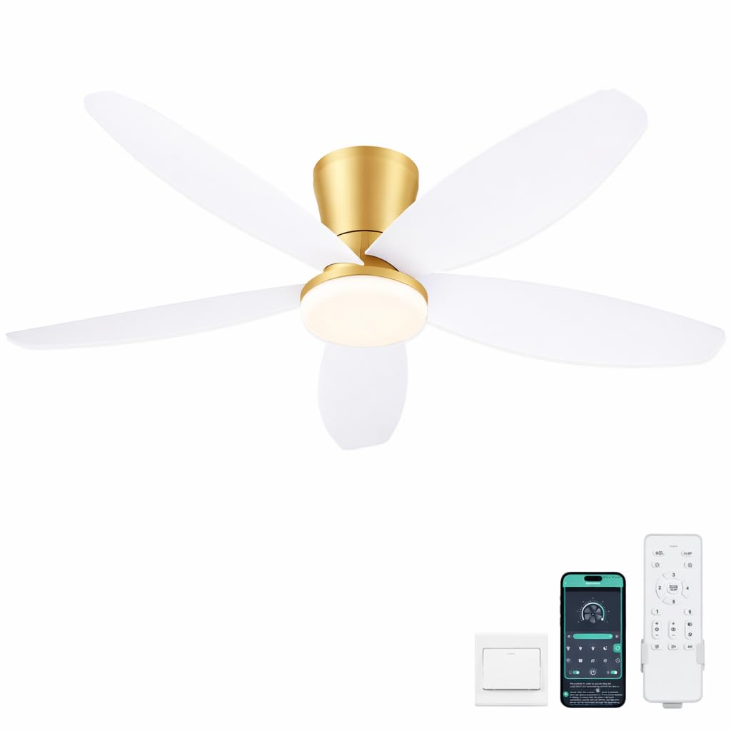 42" Ceiling Fans with Lights-Low Profile Ceiling Fan with Light and Remote Control,Flush Mount,DC Reversible,LED Dimmable Blakc Ceiling Fans for Bedroom,Indoor/Outdoor Patio Use