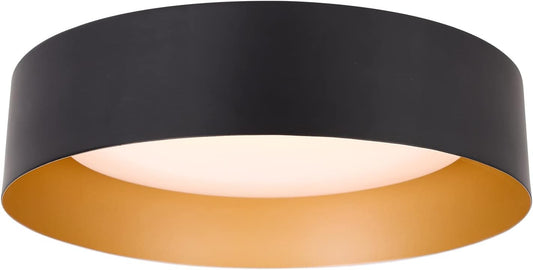 Bargeni Flush Mount Ceiling Light,Matte Black with Gold Interior,12.5" | 18W dimmable LED ceiling light with 3000K warm white lighting,ETL-listed,ideal for bedroom,hallway and entryway