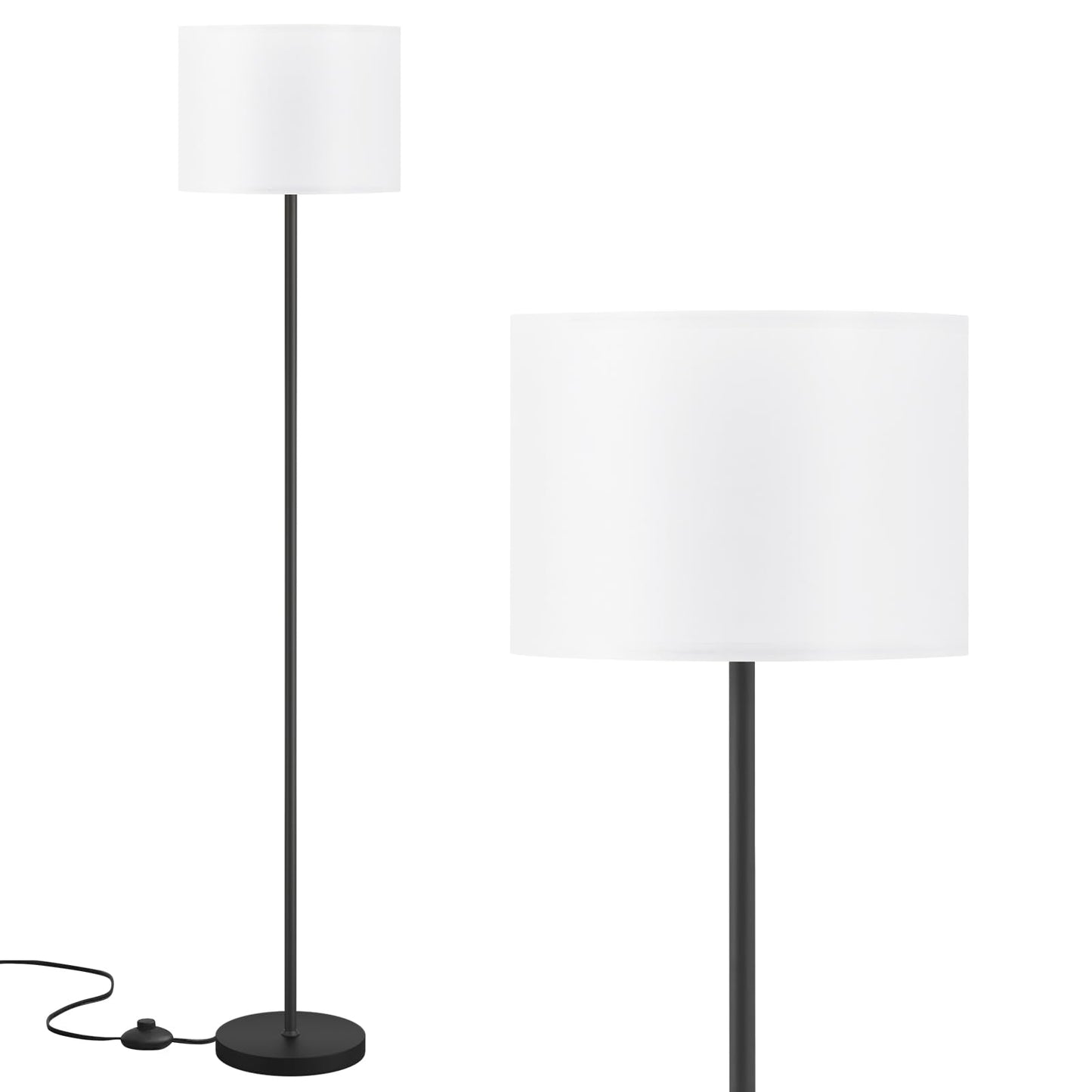 Modern Floor Lamp Simple Design with White Shade & Foot Pedal Switch | 60" Black Floor Lamp(Without Bulb), Tall Lamps for Living Room Bedroom Office Dining Room Kitchen