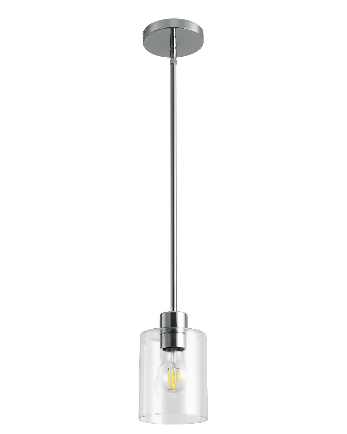 Modern Black Farmhouse Clear Glass Cylinder Pendant Light Fixture,Island Lights for Kitchen,Mini Pendant Lighting for Kitchen Island Decor - 4.75 Inch Shade 58 Inch Cord (Black 2 Pack)