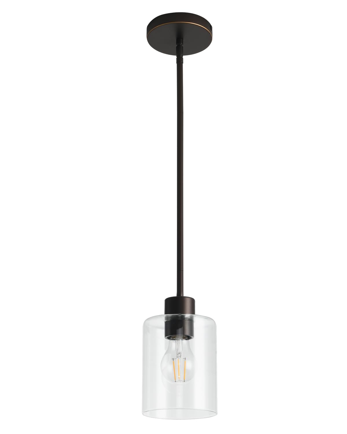 Modern Black Farmhouse Clear Glass Cylinder Pendant Light Fixture,Island Lights for Kitchen,Mini Pendant Lighting for Kitchen Island Decor - 4.75 Inch Shade 58 Inch Cord (Black 2 Pack)