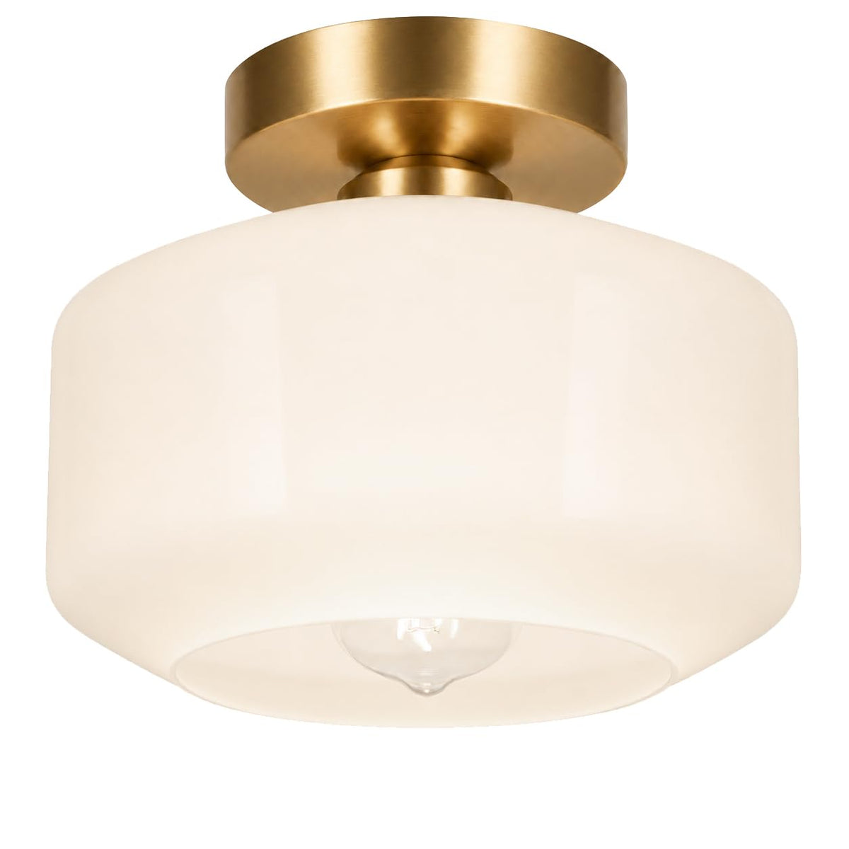 Industrial Semi Flush Mount Ceiling Light, 800 Lumen LED Bulb Included, Seeded Glass Shade Farmhouse Light Fixture for Hallway Corridor Kitchen Bathroom Bedroom Passway