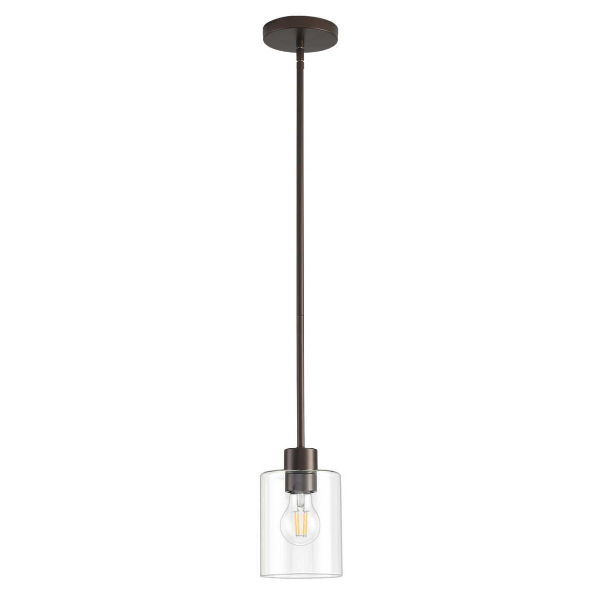 Modern Black Farmhouse Clear Glass Cylinder Pendant Light Fixture,Island Lights for Kitchen,Mini Pendant Lighting for Kitchen Island Decor - 4.75 Inch Shade 58 Inch Cord (Black 2 Pack)
