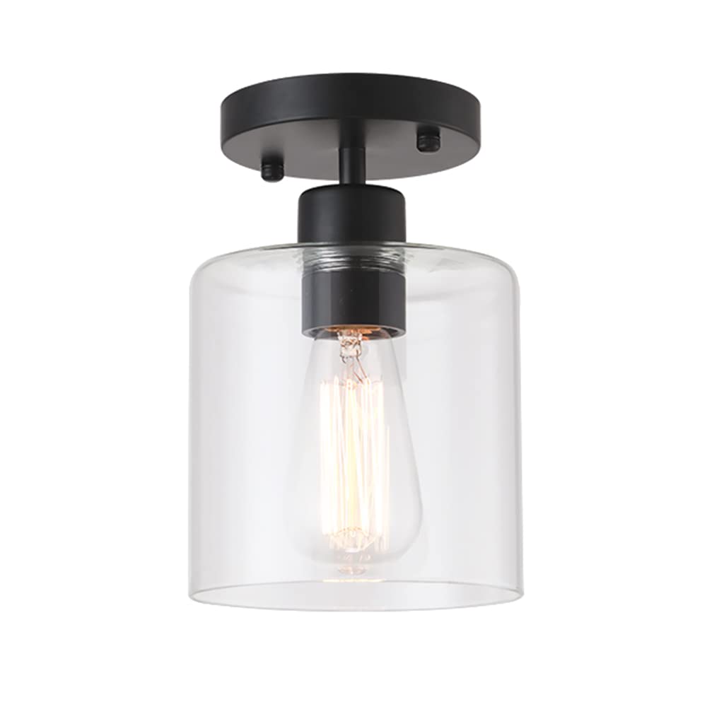 2 Pack Black Modern Semi Flush Mount Ceiling Light,Rustic Ceiling Light Fixture for Closet Hallway Entryway,Hallway Ceiing,Matte Black Finish (6 in)