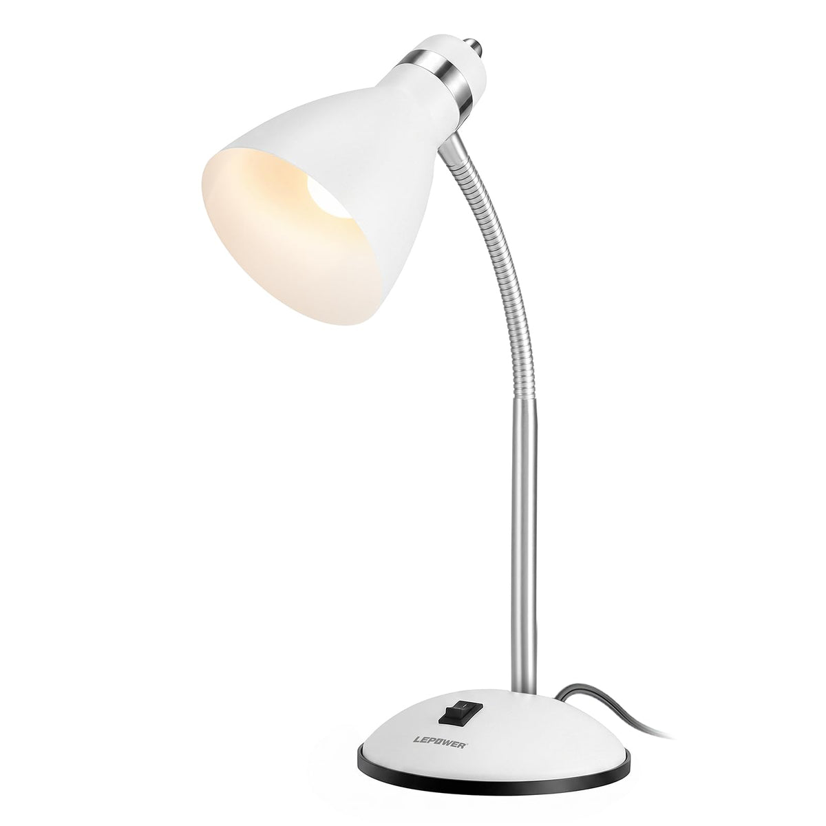 LEPOWER Metal Desk Lamp, Adjustable GooseNeck Reading Light for Bedroom | Compact & Sturdy, Space-Saving for Bedside & Dorm, E26 Table Lamp, Eye-Caring, Ideal for Study, Office, Back to School
