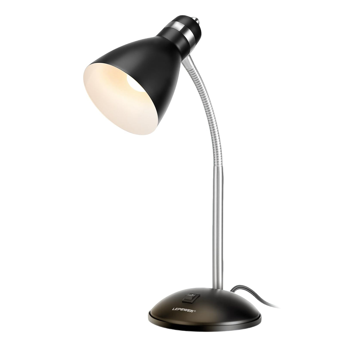 LEPOWER Metal Desk Lamp, Adjustable GooseNeck Reading Light for Bedroom | Compact & Sturdy, Space-Saving for Bedside & Dorm, E26 Table Lamp, Eye-Caring, Ideal for Study, Office, Back to School