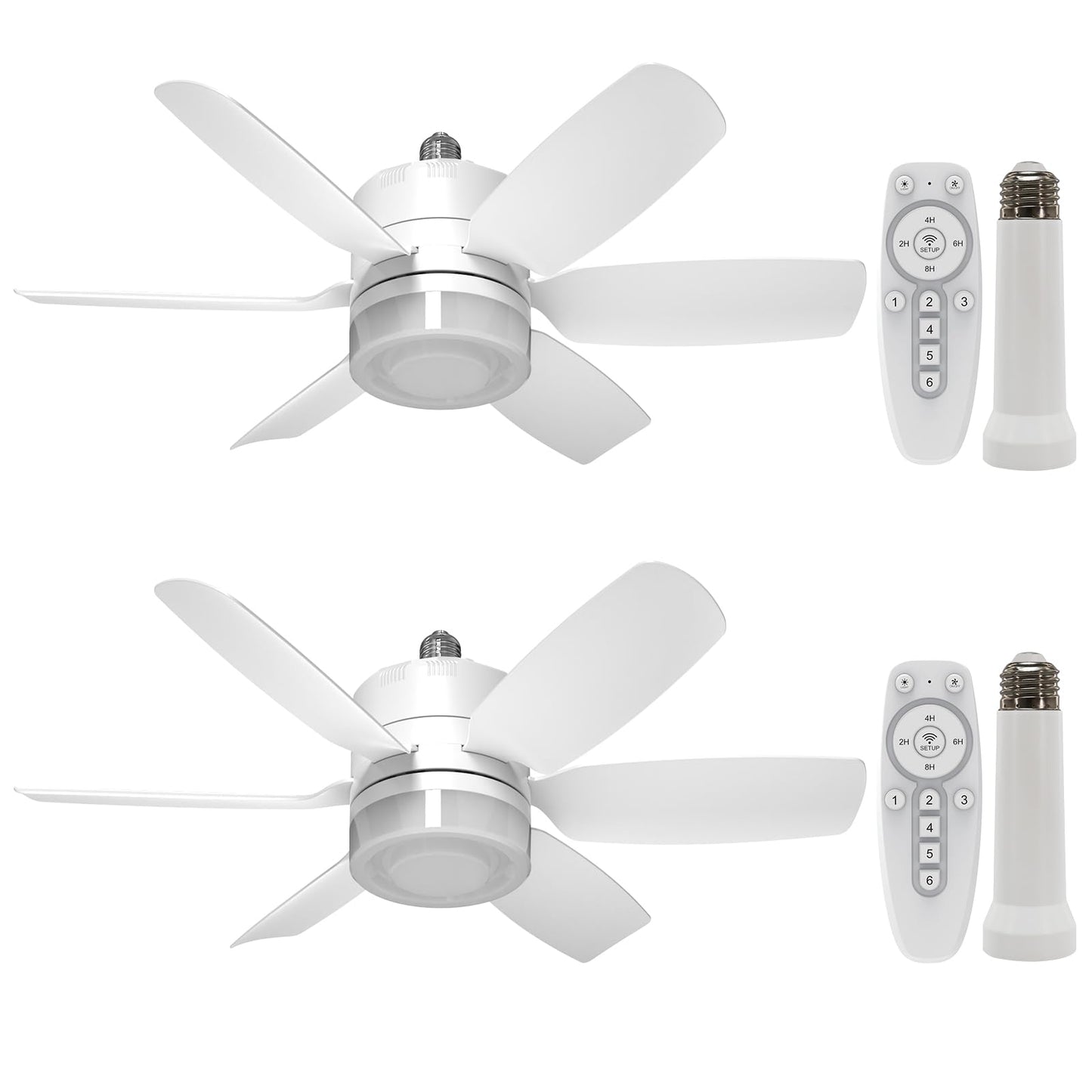 2Pack Socket Fan Light With Remote, Screw in Ceiling Fans with Dimmable Light, 3 Colors 3000K-6500K,Smart Ceiling Fan Light Kit Bulb for Bedroom Living Room Kitchen Garage Dinning Room