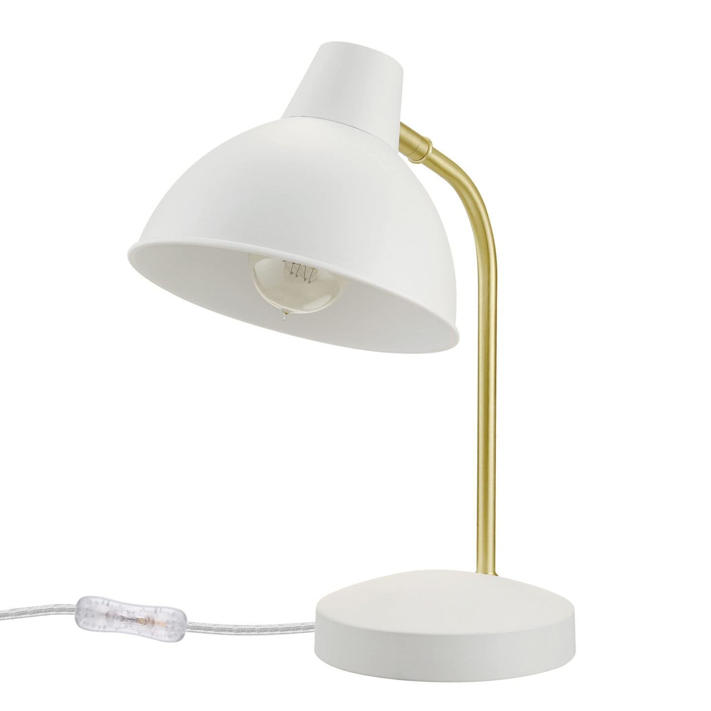 Globe Electric 61000057 16" Desk Lamp, Matte Brass Finish, White Shade, Adjustable Pivot Joint, Rotary Switch on Socket, Modern Lighting for Bedroom or Office, Indoor Lights, E26 Base