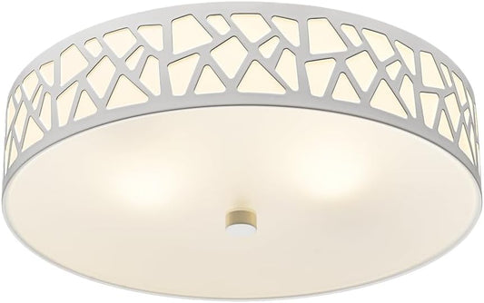 2-Light Flush Mount Ceiling Light, 12 Inch Modern Light Fixtures | Ceiling Mount with White Metal and Frosted Glass Shade for Bedroom,Hallway, Kitchen