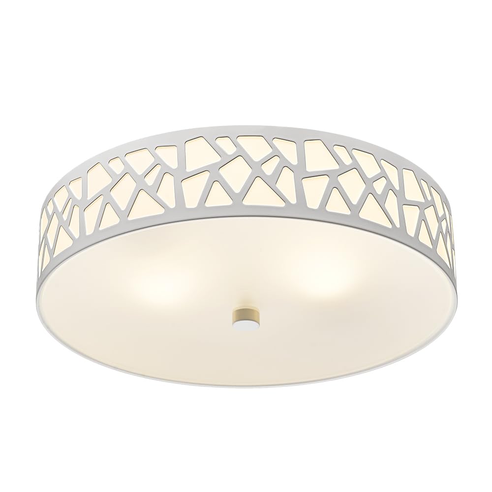 2-Light Flush Mount Ceiling Light, 12 Inch Modern Light Fixtures | Ceiling Mount with White Metal and Frosted Glass Shade for Bedroom,Hallway, Kitchen