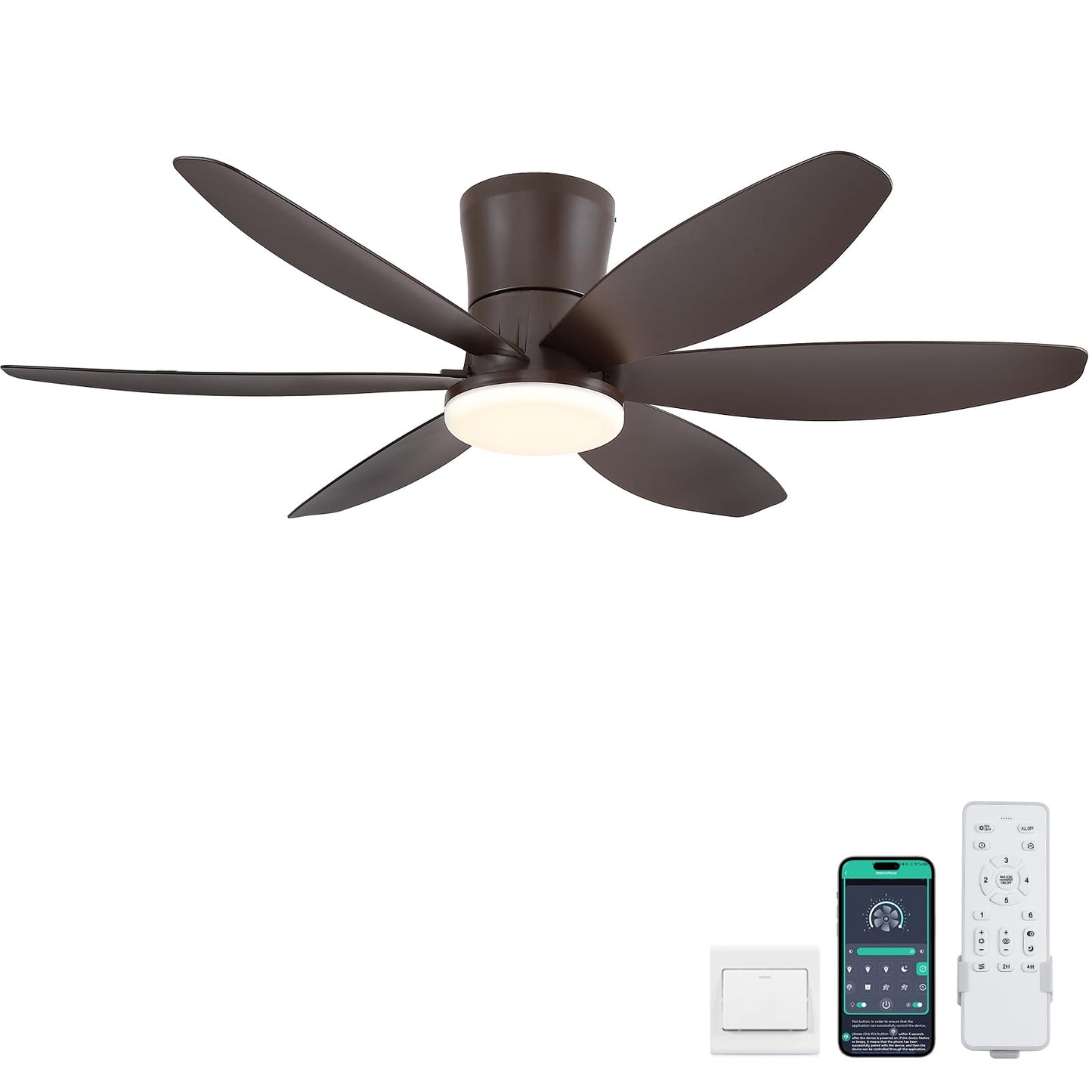 42" Ceiling Fans with Lights-Low Profile Ceiling Fan with Light and Remote Control,Flush Mount,DC Reversible,LED Dimmable Blakc Ceiling Fans for Bedroom,Indoor/Outdoor Patio Use