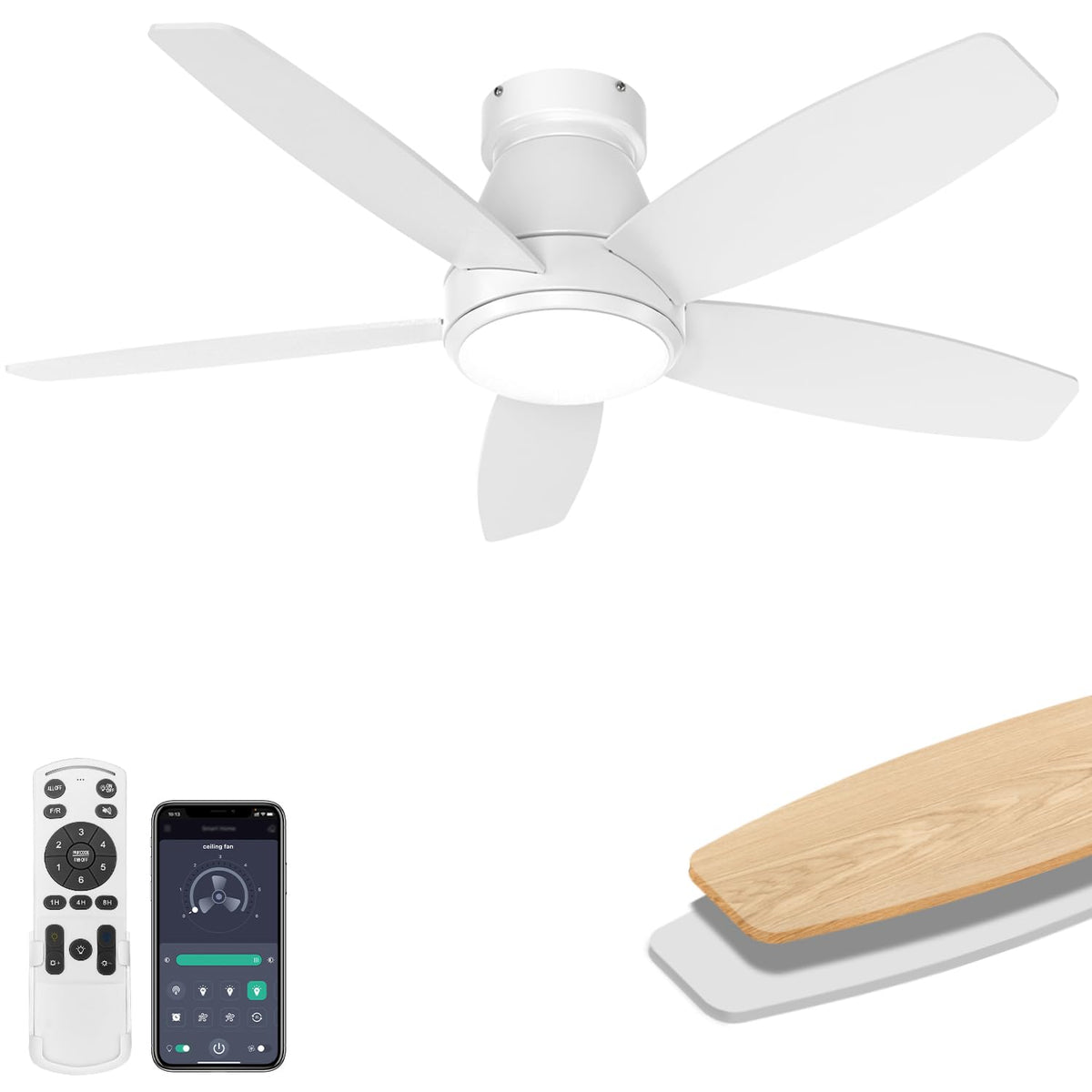 42 Inch Ceiling Fans with Lights, Quiet Reversible Fan with DC Motor, Remote & APP Control, 6-Speed, 3 Color Temperatures, Dimmable, Ceiling Fan for Bedroom Living Room,Black
