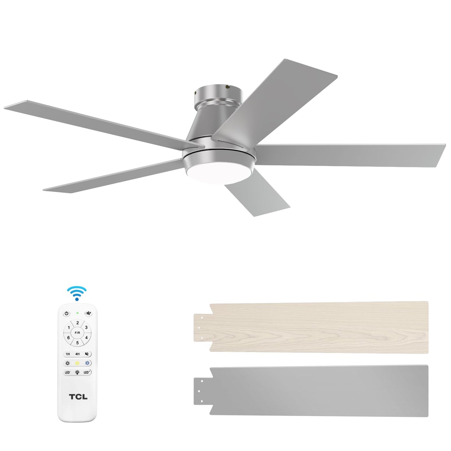 TCL 52" Black Flush Mount Ceiling Fan with Light & Remote | Low profile ceiling fan with quiet 6-speed reversible DC motor. Dimmable LED light. Ideal noiseless fan for bedroom
