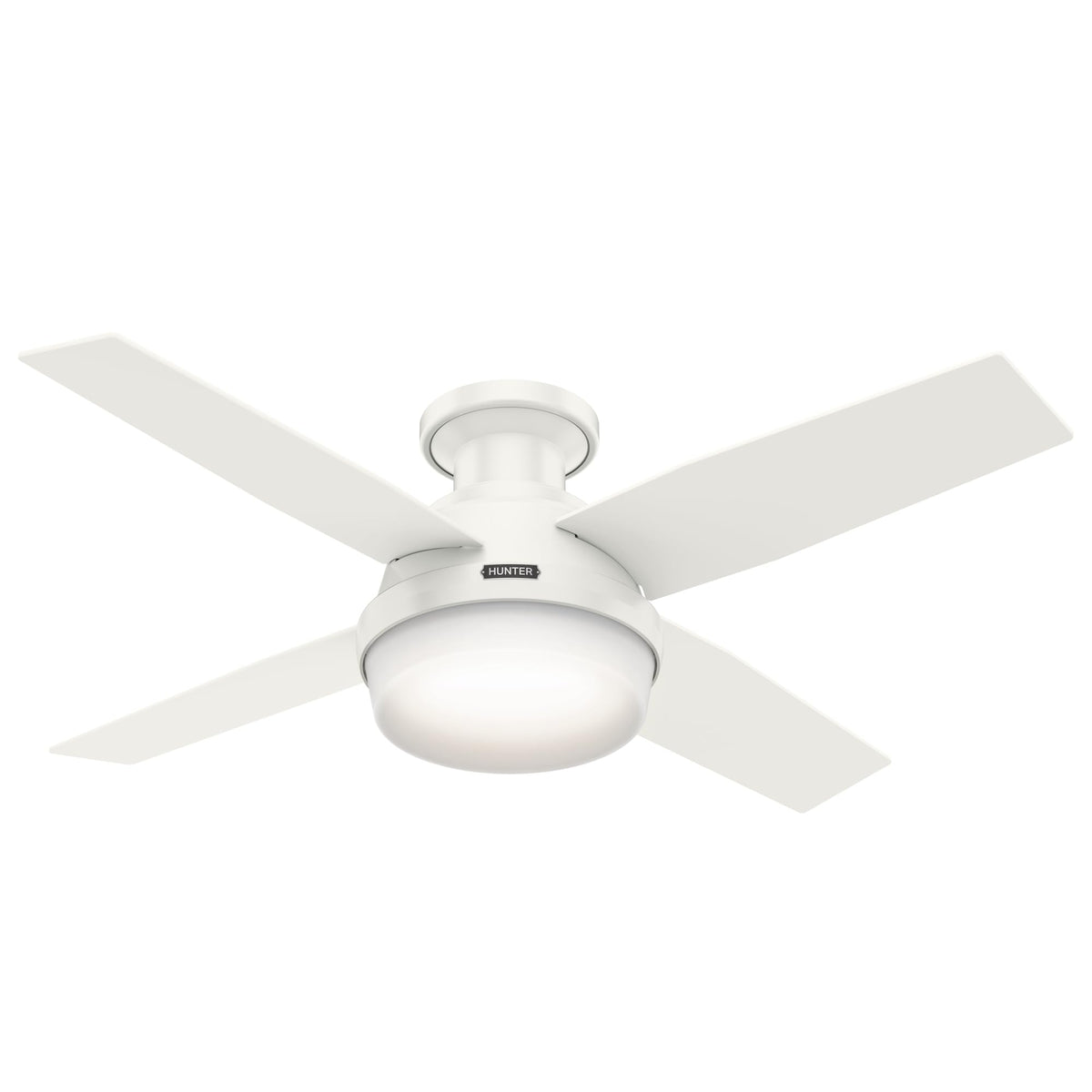Hunter 44 inch Indoor Ceiling Fan with LED Light and Remote Control - White Modern Ceiling Fan, Low Profile Mount, 4 Blades, For Bedroom, Living Room, or Kitchen, Quiet - Dempsey 59244, Fresh White | with LED Light and Remote Control, Low Profile Mount, 4