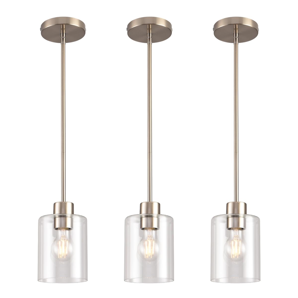 Modern Black Farmhouse Clear Glass Cylinder Pendant Light Fixture,Island Lights for Kitchen,Mini Pendant Lighting for Kitchen Island Decor - 4.75 Inch Shade 58 Inch Cord (Black 2 Pack)