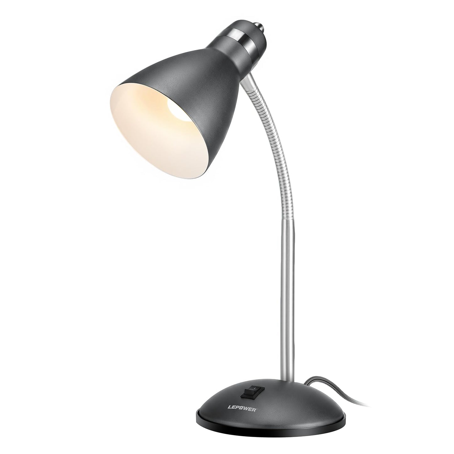 LEPOWER Metal Desk Lamp, Adjustable GooseNeck Reading Light for Bedroom | Compact & Sturdy, Space-Saving for Bedside & Dorm, E26 Table Lamp, Eye-Caring, Ideal for Study, Office, Back to School