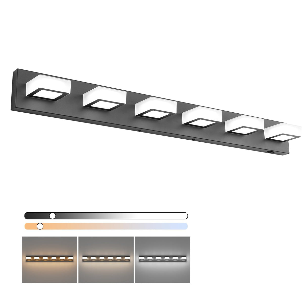 Ralbay LED Black 4 Lights Acrylic Lighting Fixtures Modern Matte Black Bathroom Vanity Lights