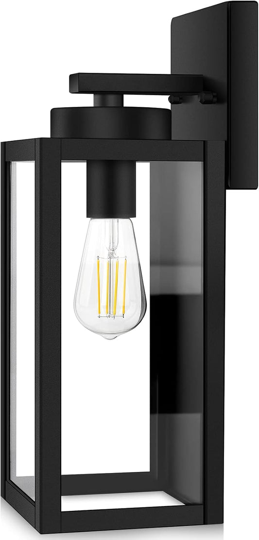 Outdoor Wall Light Fixture, Modern Outside Porch Sconce, Black | Waterproof, Rust-Resistant, Durable Metal with Clear Glass, Standard E26 Socket, Easy to Install
