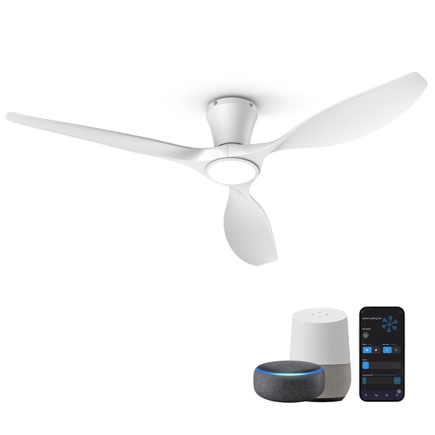 TALOYA 52 Inch Ceiling Fan with Led Light Remote Control Flush Mount Low Profile for Bedroom Farmhouse Patio Outdoor Living Room Kitchen Dining Room,DC Motor,Reversible,Black