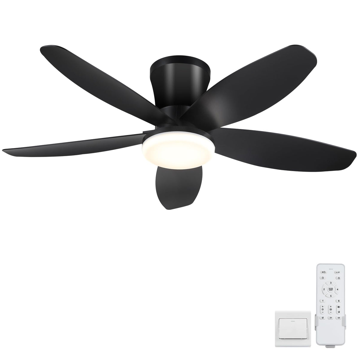42" Ceiling Fans with Lights-Low Profile Ceiling Fan with Light and Remote Control,Flush Mount,DC Reversible,LED Dimmable Blakc Ceiling Fans for Bedroom,Indoor/Outdoor Patio Use