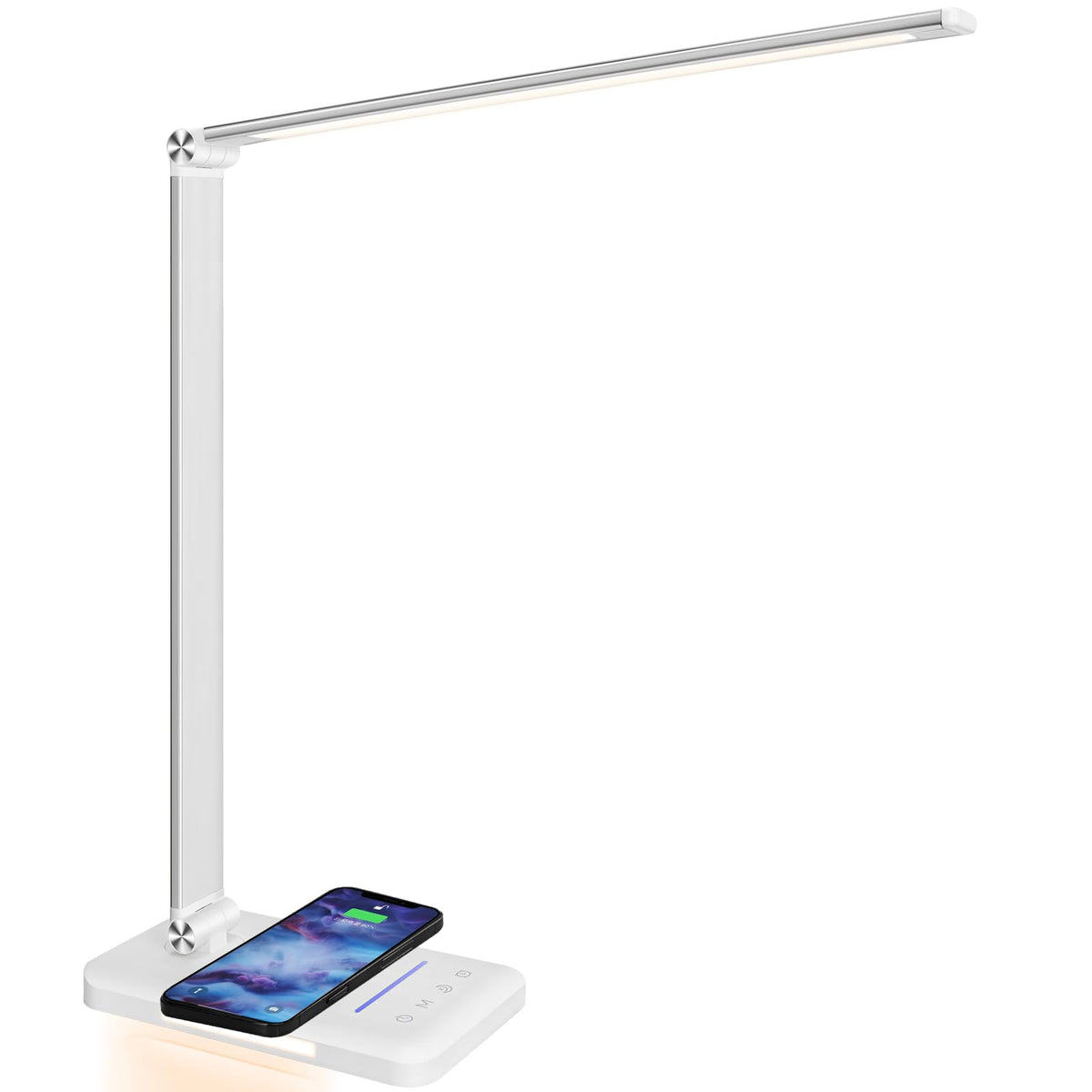 LED Desk Lamp with Wireless Charger, USB Charging Port, 10 Brightness, 5 Color Modes, Desk Lamps for Home Office, Dimmable Table Lamp Eye Caring Reading Light, Touch Control, Auto Timer, Black
